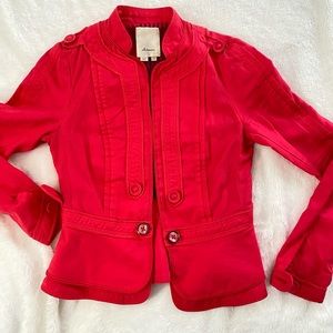Elevenses. Size 0. Cranberry red jacket. Charming, fun, pretty details.